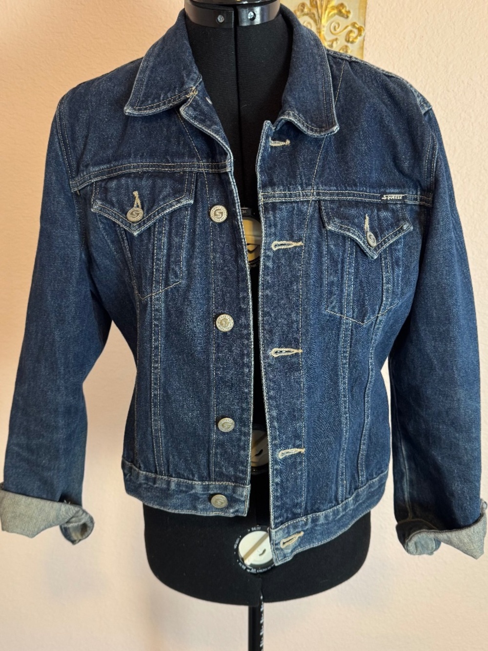 Vintage Stephen Hardy Squeeze Jacket Size Lg Blue Denim Jean Button up